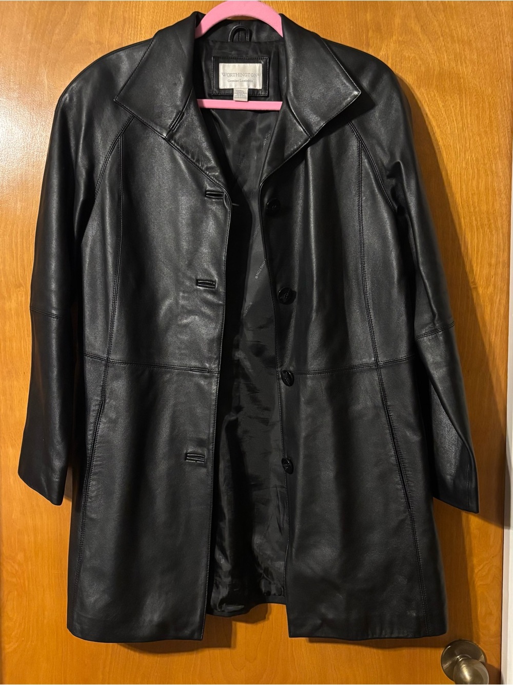 Worthington Black Leather Button-Up Coat
